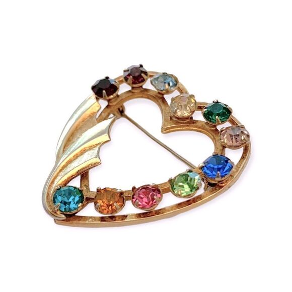 Vintage Catamore 12KGF Rhinestone Heart Brooch - Picture 3 of 4